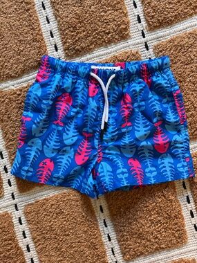 Maamgic Boys Blue Fishbone Print Swim Shorts Trunks 4T